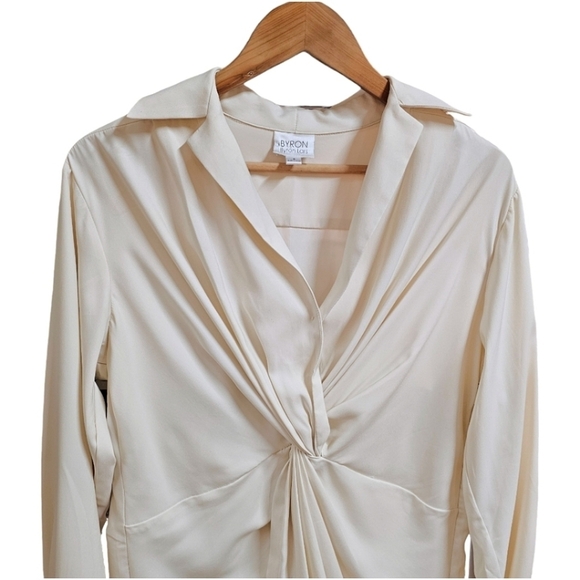 Byron Byron Lars Cream Twist Front Long Sleeve Satin Blouse Size 8 Classic - Picture 5 of 9